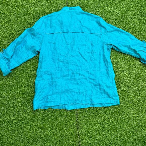 Coldwater Creek Turquoise Linen Button-Up Shirt - Picture 3 of 3